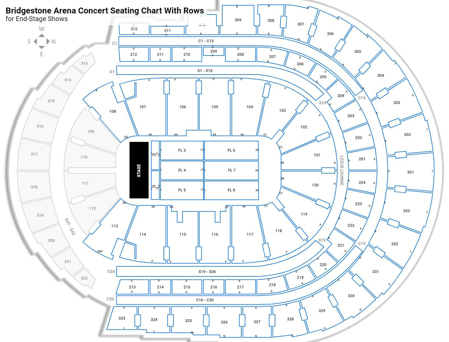 Bridgestone Arena Seat Plan - Seating plans of Sport arenas around the ...