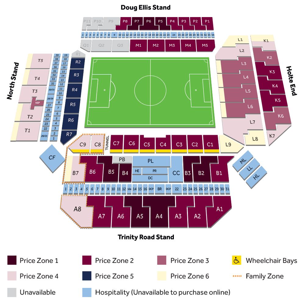 Villa Park stadium seating plan