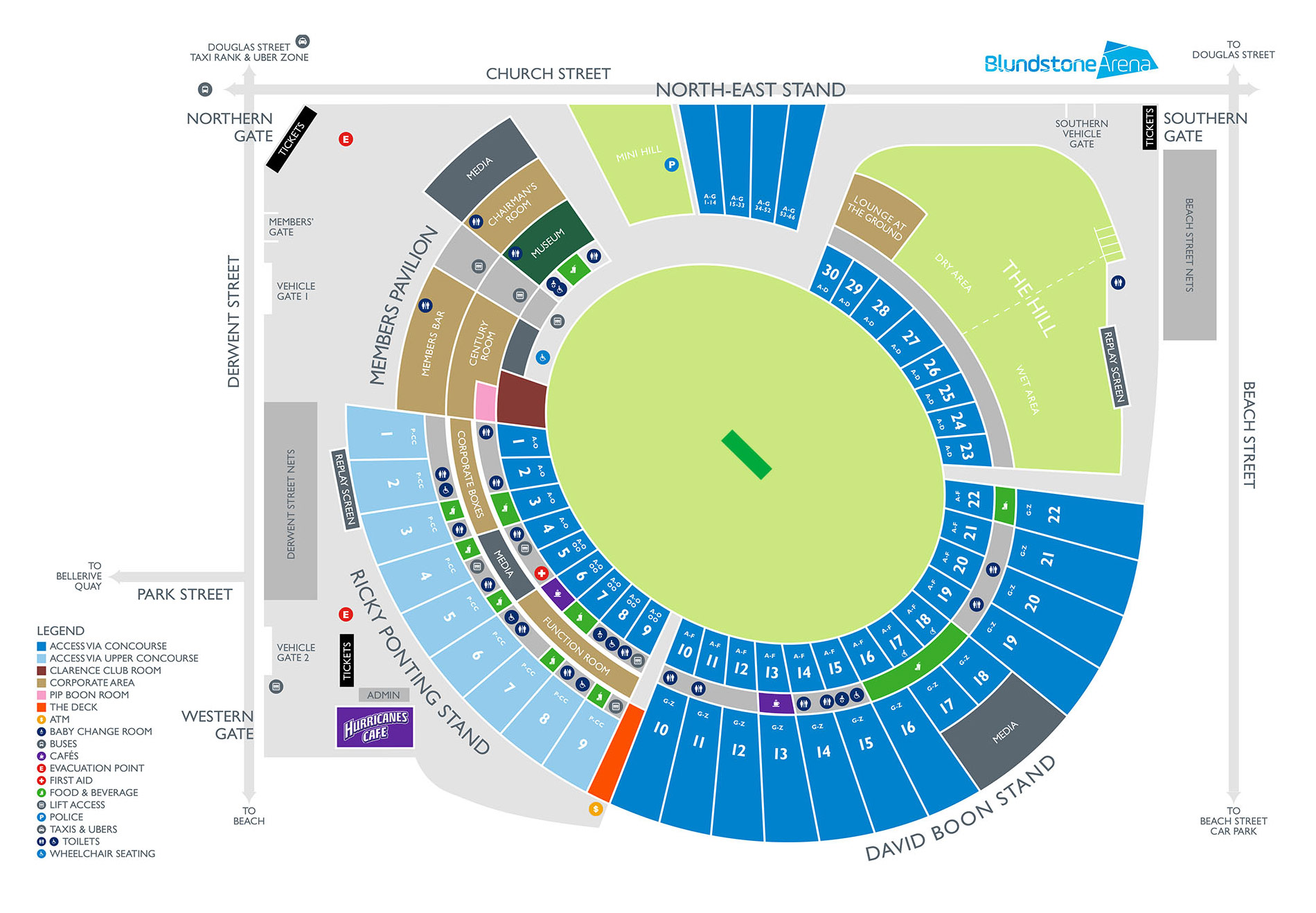 Bellerive Oval (Blundstone Arena) seating plan